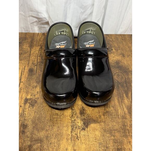 DANSKO XP 2.0 BLACK PATENT CLOGS COMFORTABLE SLIP-ON SHOES SIZE 7-7.5B 38 Work - Picture 2 of 11